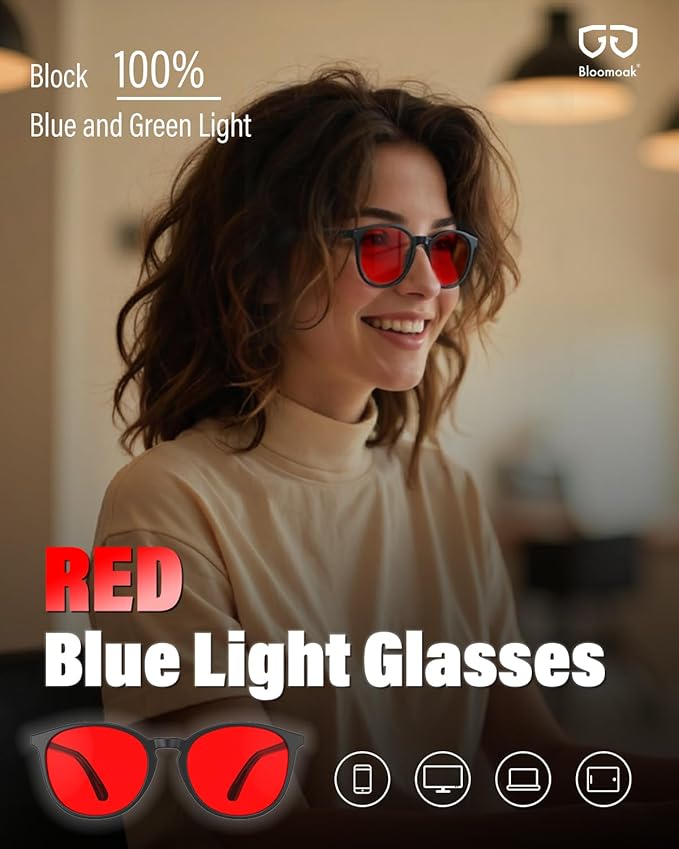 Bloomoak 99% Orange Blue Light Blocking Glasses,Retro Trendy Round Style,Relieve Eye Fatigue,Improve Sleep For Screens/Games