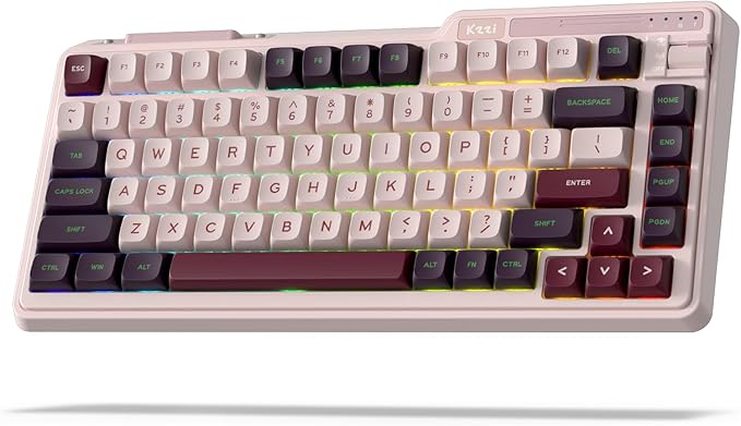 K75 Lite Wireless Mechanical Keyboard, 75% Gasket Mount RGB Gaming Keyboard w/ 3-Mode Knob BT 5.0/2.4G/USB-C Wired, Hot Swappable, 5-Layer Padding & Creamy Linear Switches, Compact 82 Keys