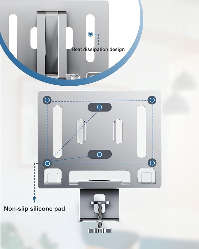 Laptop Mount for Desk, Tablet Arm Mount with 360° Rotating, Aluminum Laptop Tray Adjustable, Foldable Computer Stand/Holder, Fit for 11-17 Inch Laptops (Silver)