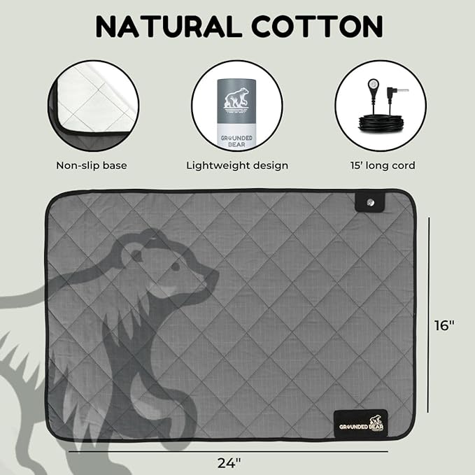 Premium Grounding Mat for Feet, Soft Cotton & Silver Fiber, Comfort for Sleep & Wellness, Grounding Pad for Anti-Aging & Inflammation, Grounding Mat for Bed and Desk (24x16 Inches)