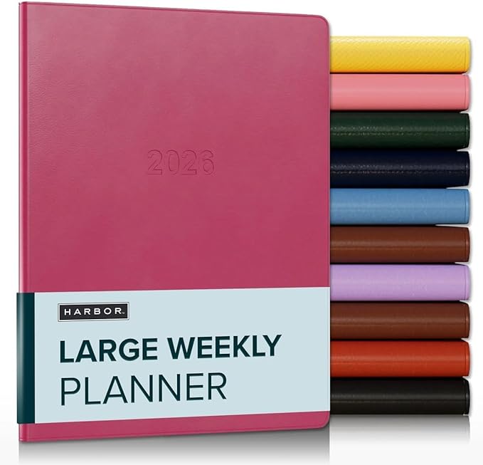 Harbor Large Weekly Monthly Planner 2025-2026 - Calendar Planner and Notebook, Durable Faux Leather, 192 Pages, Softcover & Book Bound - Cambridge Orchid Flower - 9.75 x 7.5 "
