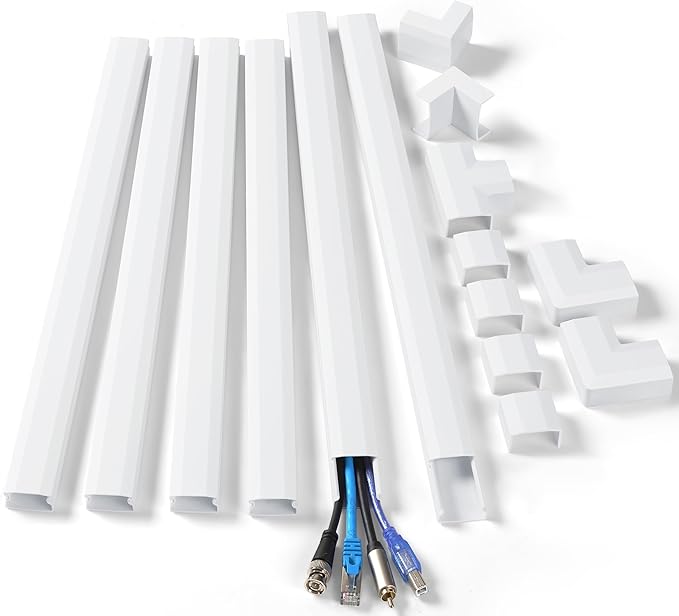 102in Wall Cable Hider, Cord Hider to Hide 3-4 Cords, Self-Adhesive TV Wire Hider for Wall, Cable Management Kit, Cable Raceway White, Paintable Cable Concealer, 6 x L17in x W1.2in x H0.6in