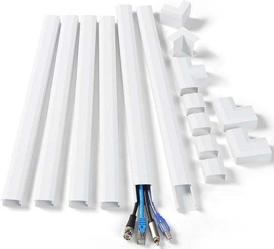 102in Wall Cable Hider, Cord Hider to Hide 3-4 Cords, Self-Adhesive TV Wire Hider for Wall, Cable Management Kit, Cable Raceway White, Paintable Cable Concealer, 6 x L17in x W1.2in x H0.6in