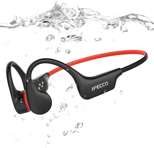 IFECCO Waterproof Headphones for Swimming,Bone Conduction Headphones Bluetooth 6.0,IP68 Waterproof Swimming Earbuds Underwater with 8G MP3 for Running Cycling Sports