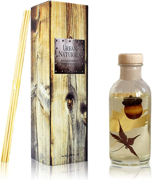Urban Naturals Autumn Harvest Scented Oil Reed Diffuser | Fall Home Decor with Real Leaves & Botanicals | Creamy Pumpkin Pie, Nutmeg, Maple & Vanilla