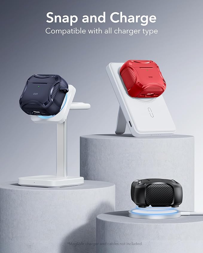 ESR for AirPods 4 Case, Compatible with AirPods 4th Generation Case (2024), Compatible with MagSafe, Powerful Drop Protection, Magnetic Lid, Cyber Series, Red