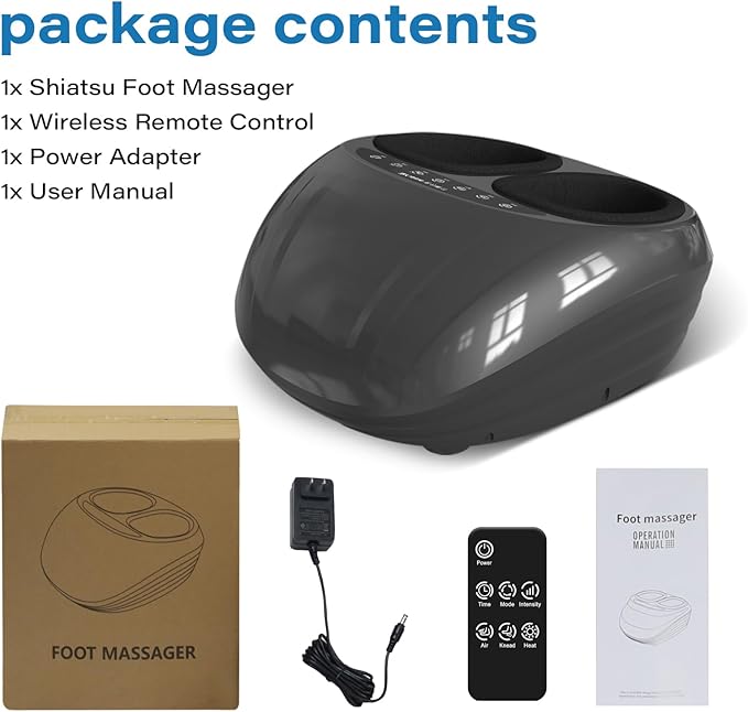 Shiatsu Foot Massager, Foot Massager Machine with Heat, Remote Control, Multiple Massage Modes & Adjustable Intensity, Deep-Kneading Massager Fits Feet Up to Women Size 12, Black/ZL7