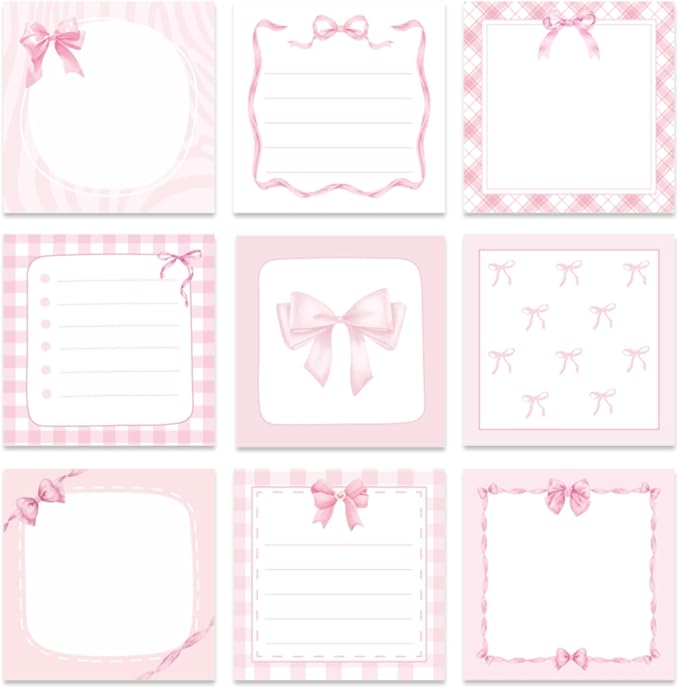 Pink Bow Sticky Notes Gifts - Lovarywow 9 Pack Pink Bow Sticky Notes Set 3x3 Inch Bowknot Post Notepads Gifts for Girls Women Cute Self Adhesive Memo Pad Office School Supplies 450 Sheets