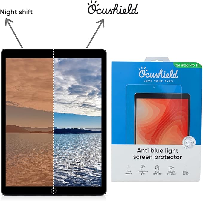 Ocushield Anti Blue Light Tempered Glass Screen Protector for Apple iPad Pro 11" (2018-2022) iPad Air 4/5 (10.9") - Blue Light Filter for iPad - Anti Glare - Protect Your Eyes & Improve Sleep