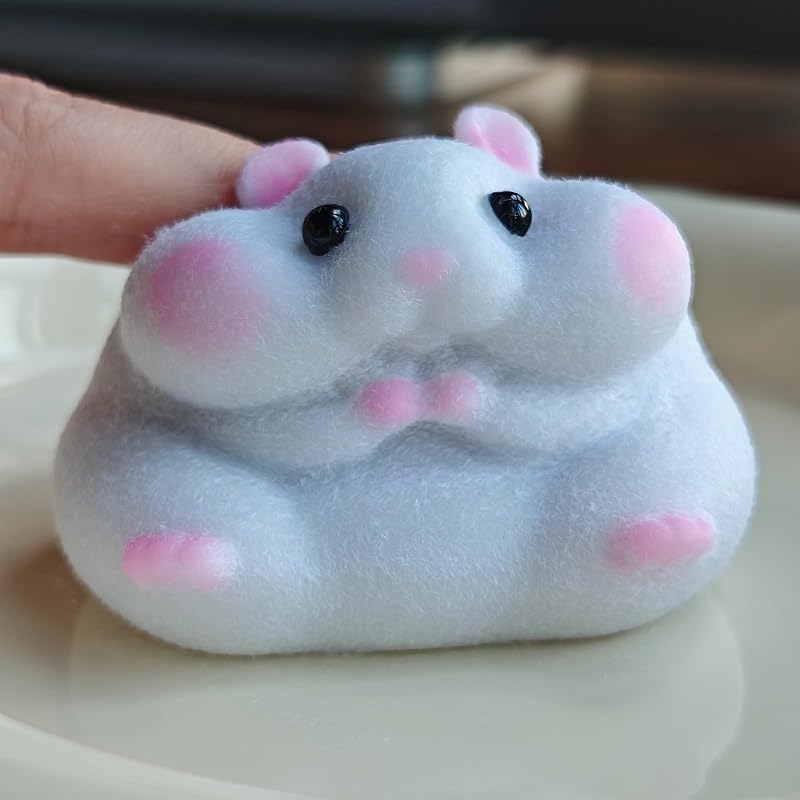 Handmade Flocked Hamster Taba Squishy Toy - Cute Realistic Silicone Animal Fidget Sensory Toy, Ultra-Soft Stress Relief Squeeze Toy for Relaxation Gift (Gray)