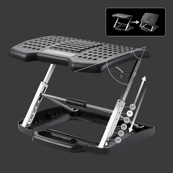 DXRacer Ergonomic Adjustable Desk Foot Rest, Foot Stools Footrest for Under Office Desk with Massage (Upgraded)