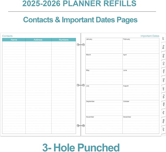 2025-2026 Planner Refill - One Page Per Day, 3-Hole Daily ＆ Monthly Planner Refills, July 2025-June 2026, Prioritized, To-Do List, Notes, Appointment Schedule, Folio Size, 8.5" x 11"