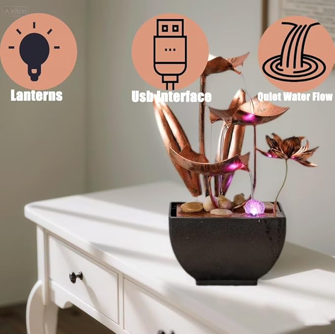 Water Fountain Indoor Waterfall Fountain 3-Tier: Small Waterfall Fountains with Lights - Relaxing Zen Décor for Home Living Room or Bedroom and Office Bronze