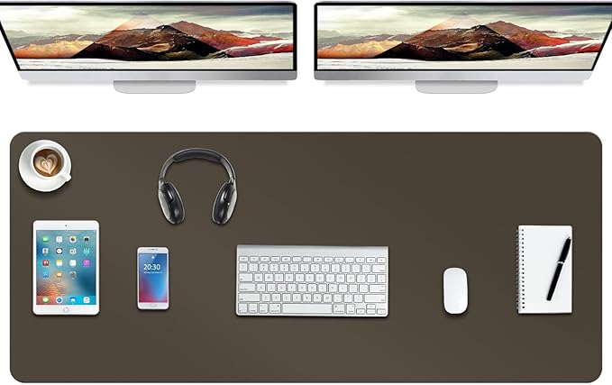 Boutilon Leather Desk Pad Protector,Non-Slip Mouse Pad,Laptop Desk Pad,Office Mouse Mat,Waterproof Leather Desk Blotter,Desk Writing Pad for Office and Home (XXXL-Coffee,47"x 24")
