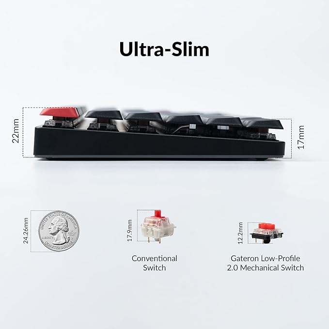 Keychron K1 Pro TKL Layout Ultra-Slim QMK/VIA Custom Bluetooth Wireless/USB Wired Mechanical Keyboard with Hot-Swappable Low-Profile Gateron Red Switch, RGB Backlight PBT Keycaps for Mac Windows Linux
