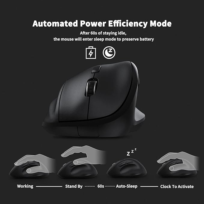Ergonomic Wireless Mouse with USB Receiver for PC Computer, Laptop and Desktop, Ergo Mouse Vertical with Silent Clicks Long Battery Life, Up to 1600 DPI & 1 AA Battery Powered, Black