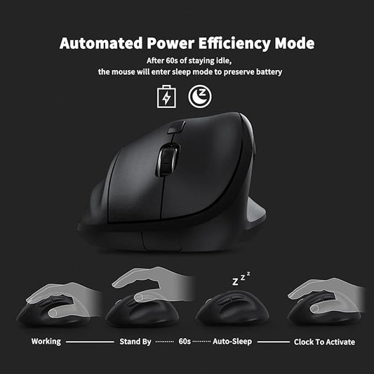 Ergonomic Wireless Mouse with USB Receiver for PC Computer, Laptop and Desktop, Ergo Mouse Vertical with Silent Clicks Long Battery Life, Up to 1600 DPI & 1 AA Battery Powered, Black