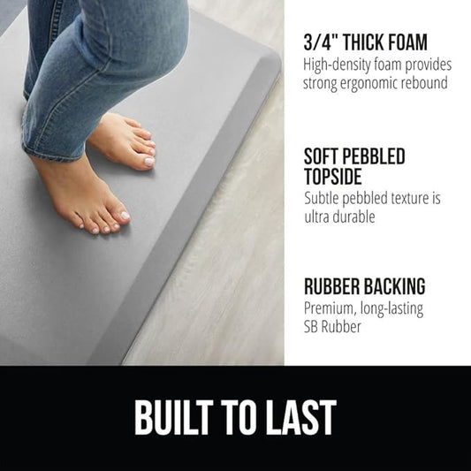 GORILLA GRIP Comfortable Cushioned Kitchen Mats for Floor, Waterproof and Stain Resistant Soft Top, 3/4 Inch Thick Ergonomic Standing Desk Anti Fatigue Mat, Foam Supports Feet, 20x32, Light Gray