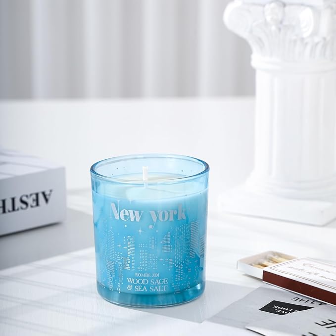 Scented Candle - New York City with Scent of Wood Sage and Sea Salt- 6oz Aromatherapy Soy Wax Jar Candle for Home, Gifts for Women - 170g