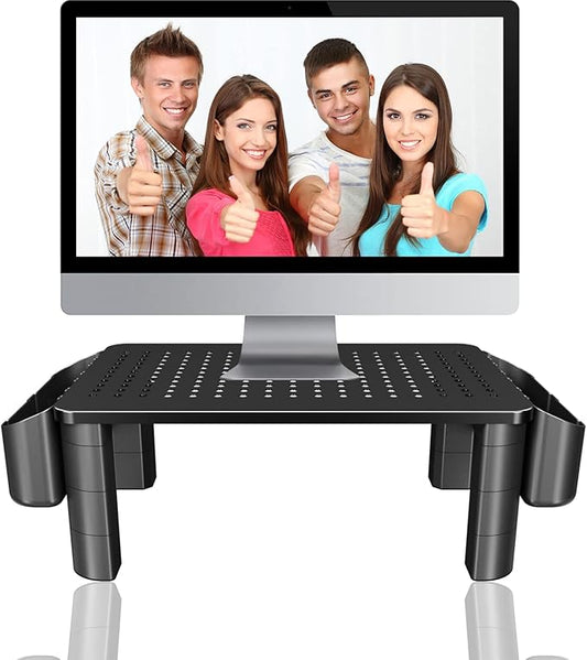 Pholiten Monitor Stand with Storage Drawer | Desk Organizer Riser for Computer Screens, Laptops | Office & Home Workspace Solution, 44lbs Capacity Weight，Black