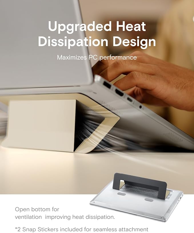 MOFT Laptop Stand for Desk, Adhesive Airflow Laptop Cooling Stand for Heat Dissipation with 2 Adjustable Viewing Angles,Foldable&Portable Computer Stand Compatible with Laptops 11"-16",Earthen Beige