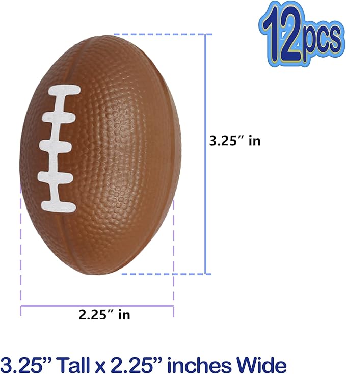 Mini Foam Footballs 12 Pcs Pack | 3.25” Inch Party Favor Balls for Kids | Mini Football Stress Ball Bulk | Toy Sports Little Footballs | Big Game Party Decoration Balls | Small Foam Football for Kids