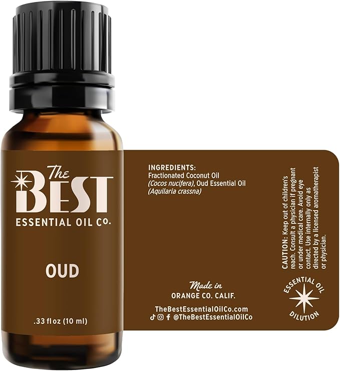 The Best Oud Essential Oil- Premium Grade- Diluted in Fractionated Coconut Oil for Aromatherapy, Spa, Massage- 10 ml (.33 fl oz)