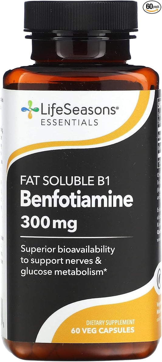 LifeSeasons Essentials Benfotiamine - Fat Soluble B1 - Supports Healthy Circulation & Vision - Enhances Memory & Cognitive Performance - Powerful Antioxidant - 60 Capsules