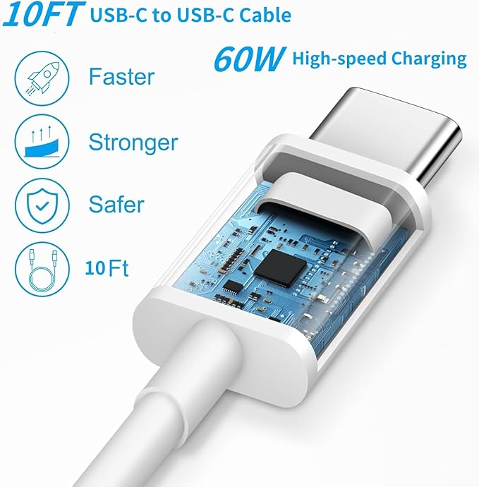 iPhone 16 15 Fast Charger, 2Pack 10FT Long 60W USBC to USBC Cable 20W USBC Wall Charger Travel Plug Block for Apple iPhone 16/16 Plus/16 Pro/16 Pro Max/15/15 Plus/15 Pro/15 Pro Max, iPad Pro, iPad Air