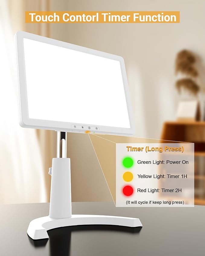 Light Therapy Lamp, 12000 Lux Full Spectrum 3 in 1 Therapy Lamps UV-Free LED Sunlight, Adjustable 10 Brightness 5 Color Modes, Timer, Height, Angle& Detachable Stand, White