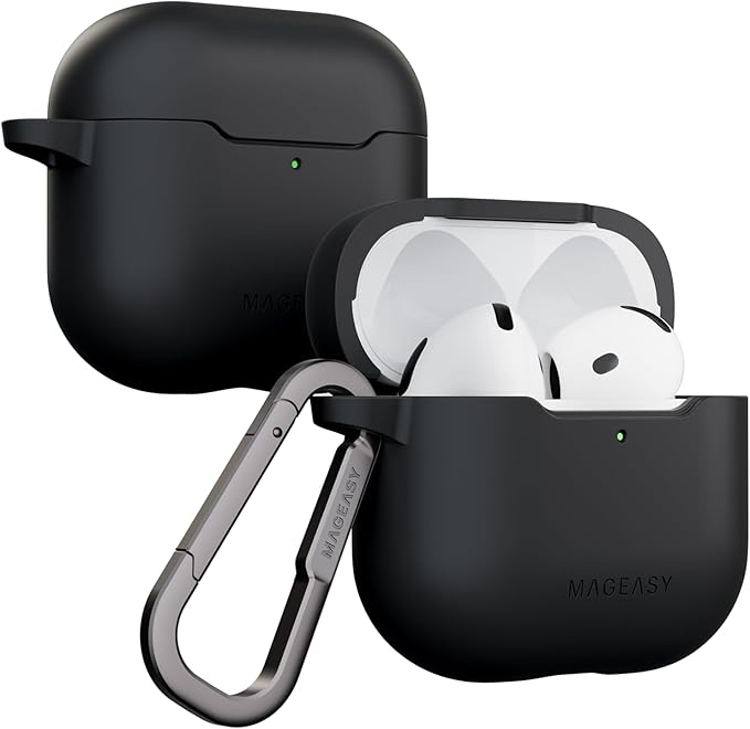 MAGEASY Designed for AirPods 4 Case - Shockproof Protective Case for AirPods 4, Stain-Resistant, Smooth & Skin-Friendly, Support Wireless Charging - Skin (Black)