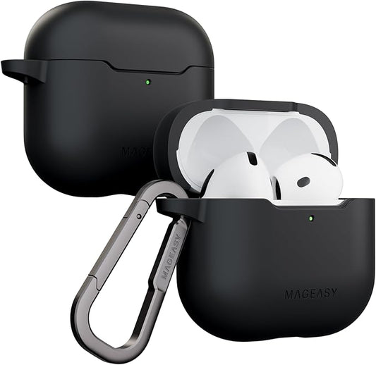 MAGEASY Designed for AirPods 4 Case - Shockproof Protective Case for AirPods 4, Stain-Resistant, Smooth & Skin-Friendly, Support Wireless Charging - Skin (Black)