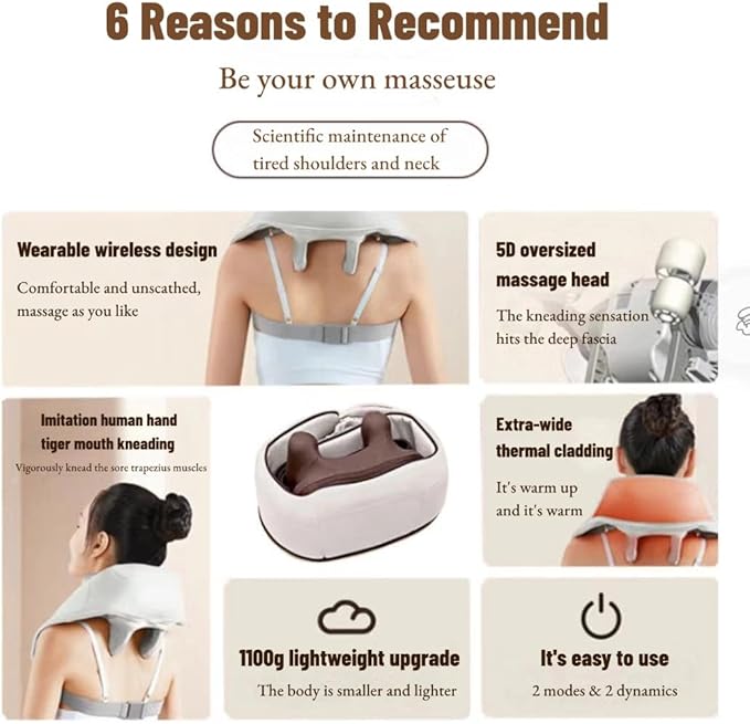 ZVZ 4D Kneading Shiatsu Deep Tissue Neck and Shoulder Massager with Heat, Portable Cordless Electric Massage for Muscle Relief Faster Pain Relief vs Massage Guns Ideal Gift for Home/Office/Car Travel