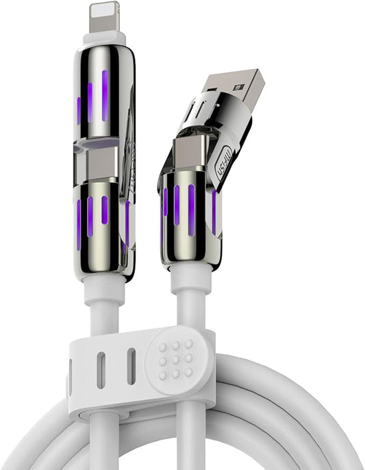 MFish 4-in-1 Universal USB Charging Cable with Carrying Case – 240W Max Fast Charger Cord, USB-A, Dual USB-C & Lighting, for iPhone 14/15/16/17 Series, iPad & MacBook and More (White, 6.6Ft)