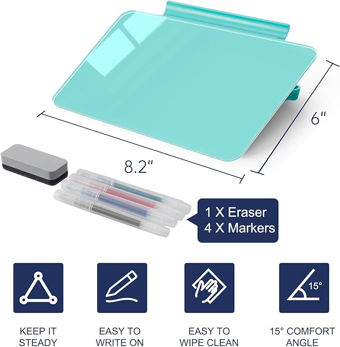 TSJ OFFICE Small Desktop Whiteboard - Glass Dry Erase Board 8 X 6 Inches Tabletop Easel Whiteboard with Stand, Desk Board Buddy for Artist, Teacher and Student