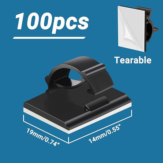 Segarty Cable Clip, 100 PCS Small Black Ideal Cords Organizer Clamps Self Adhesive Wire Holder Cord Management for Hanging Tidying Wires for PC Desk Car Wall Office Home Outdoors