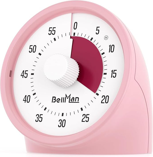 Visual Timer for Kids with Pause Button, 60-Minute Countdown Timer with Silent Operation, Desk Pomodoro Timer Kid Time Management Tools for Classroom, Office and Kitchen, Pink