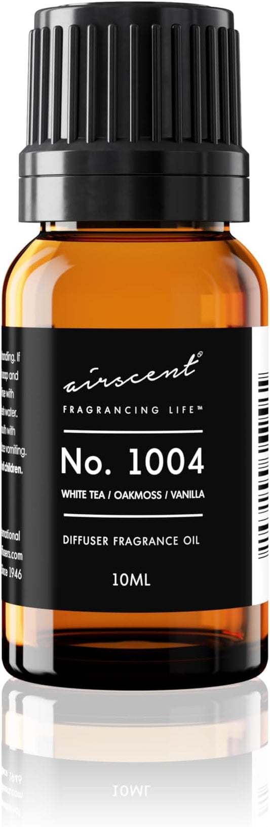 AirScent Hotel Diffuser Oil No. 1004 - Premium Fragrance Oil for Ultrasonic and Waterless Diffusers and Crafting - 10 mL, .34 fl oz Glass Dropper Bottle - White Tea, Oakmoss and Vanilla