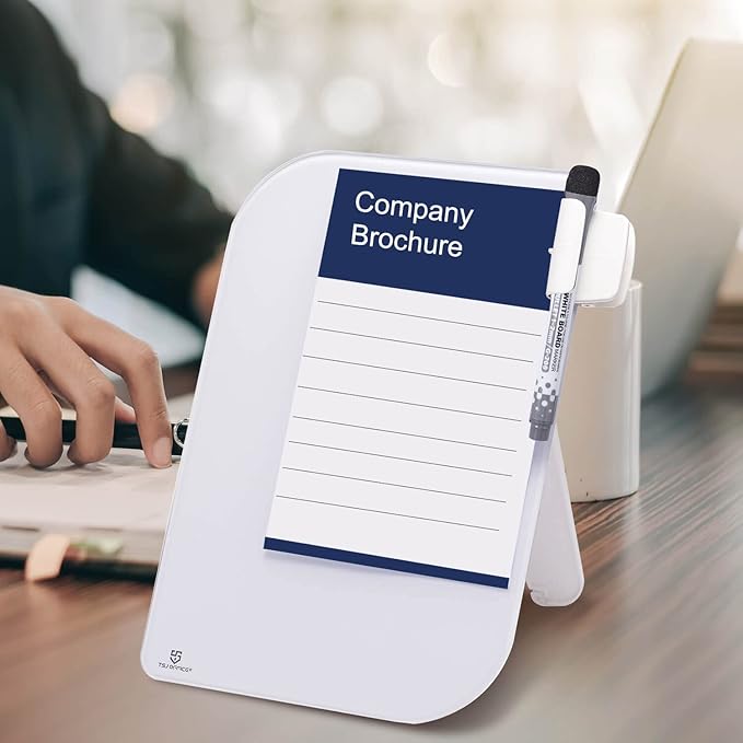 TSJ OFFICE Small Desktop Whiteboard - 12 X 8 Inches Glass Dry Erase Board with Stand, Desk Board Buddy for Home, Office, School Supply