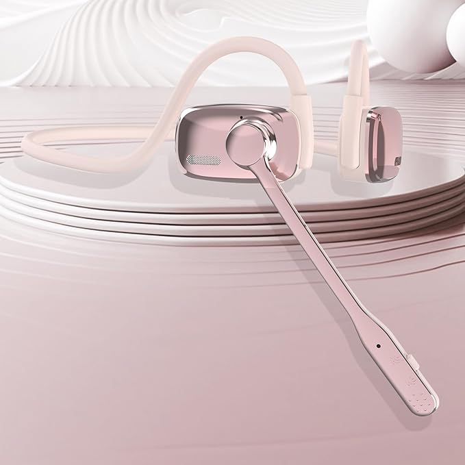 Bluetooth Headphones, Bluetooth V5.4 Wireless Headphones with Noise Cancelling Mic, 12H Playtime, 15.4mm Diaphragm Driver, Open Ear Headset for Office Meeting Running Cycling Driving (Pink)