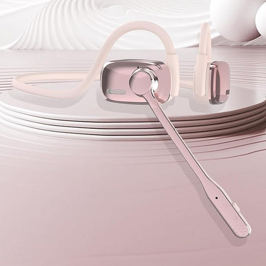 Bluetooth Headphones, Bluetooth V5.4 Wireless Headphones with Noise Cancelling Mic, 12H Playtime, 15.4mm Diaphragm Driver, Open Ear Headset for Office Meeting Running Cycling Driving (Pink)