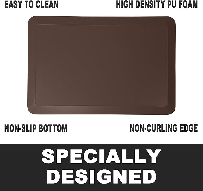 1" Extra Thick Anti Fatigue Floor Mat 40" L x 20" W,Kitchen Mat, Standing Desk Mat,140D Advanced PU Foam Ergonomic Comfort at Home, Office, Garage, Sink (Chocolate)