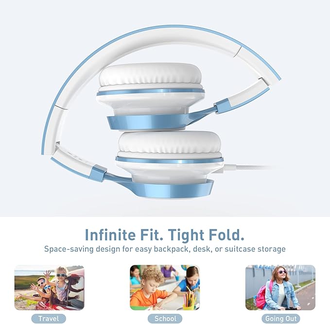 AILIHEN Kids Headphones for School Boys, Headphones with Microphone for Chromebook Laptop Computer Smartphone, 3.5mm Foldable Lightweight Headset for Teen Teenager (Blue)