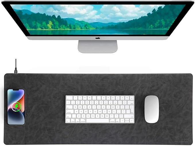 Magnetic Wireless Charging Mouse Mat, 31"x11.7" Large Mouse Pad with Wireless Charging, Microfiber Leather Office Desk Pad, Waterproof Extended Computer Keyboard Desk Mat for Office & Home, Laptop