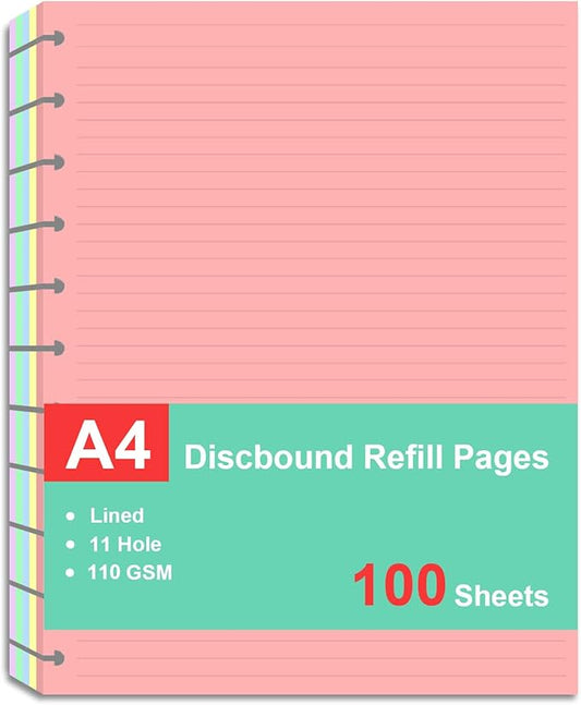 Letter Size Refills Paper, A4 Tul Paper for TUL Note-Taking System Discbound Notebook Planner Inserts, 5 Colors(20 Sheets/C), Total 100 Sheets/200 Pages, College ruled, Tul Paper Refills 8.5 x 11 In