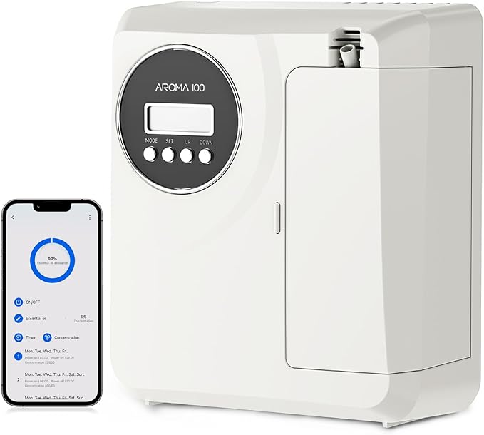 Waterless Diffuser for Essential Oil 2000sq.ft Coverage, APP Control, Hotel Scent Diffuser for Home, Nebulizer Nano Air Freshener Smart Aromatherapy Cold Air Diffusers for Large Room, Office - White