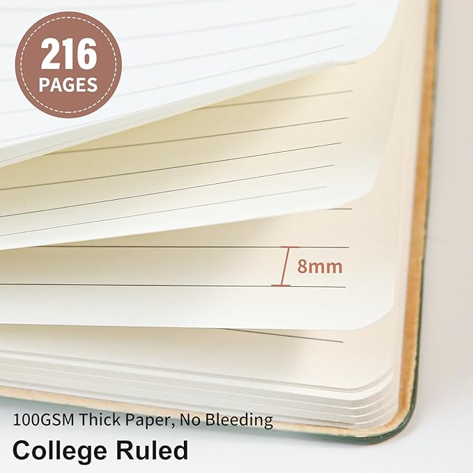 Lined Journal Notebook for Work College Ruled Note Book 5.79"x8.27" A5 PU Leather Daily Journaling 216 Pages for Women Men Writing Home School Supplies Business (A5 Lined 216pages, 2 Pack-Darkgreen/Darkpink)