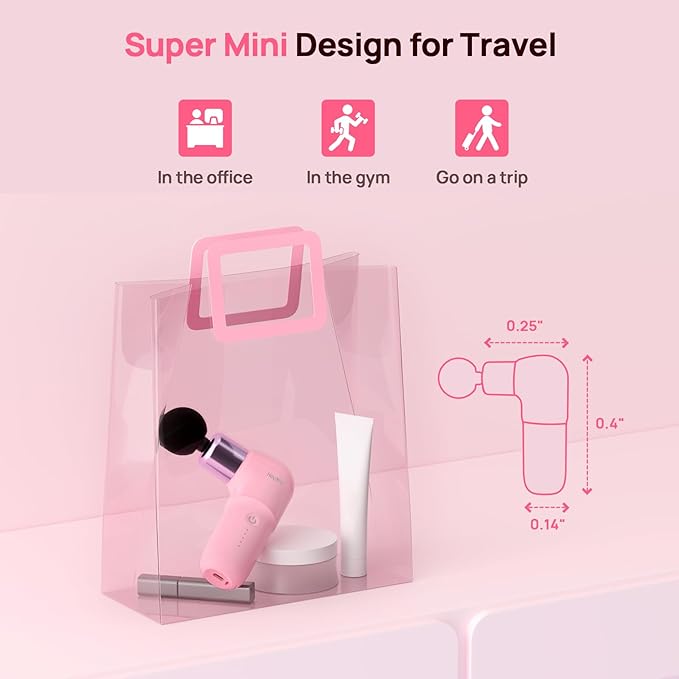 Super Mini Massage Gun, Deep Tissues Percussion Muscle Massager, Compact Sports Travel Massage Gun, Portable Massager Gun for Gifts for her him, Pink