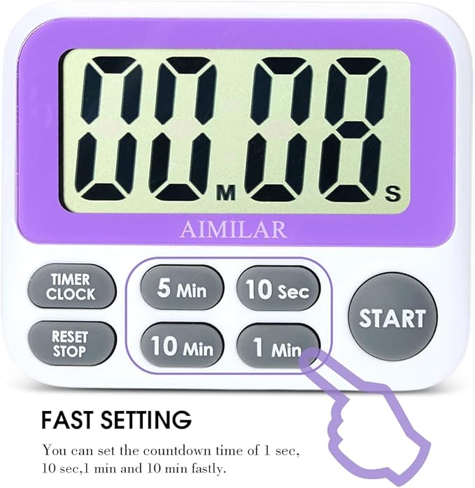 Digital Countdown Kitchen Timer - AIMILAR Count Up Down Magnetic Timer Clock with Loud Alarm Fast Setting for Cooking Baking Gym Students