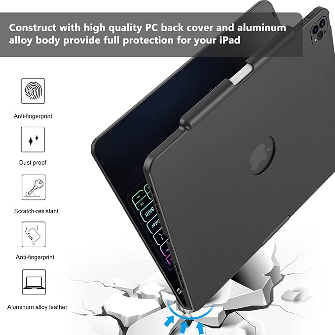 Keyboard Case for iPad Air 13 inch (M3/M2, 2025/2024), Backlit Keyboard for iPad Pro 12.9” inch (6th /5th/4th Gen/ 3rd Gen) - Touch Trackpad - 360° Protective Case with Pencil Holder for iPad Air 13